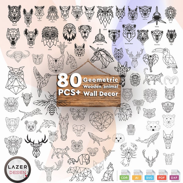 Décoration murale de dessins d'animaux vectoriels géométriques 80 Pcs