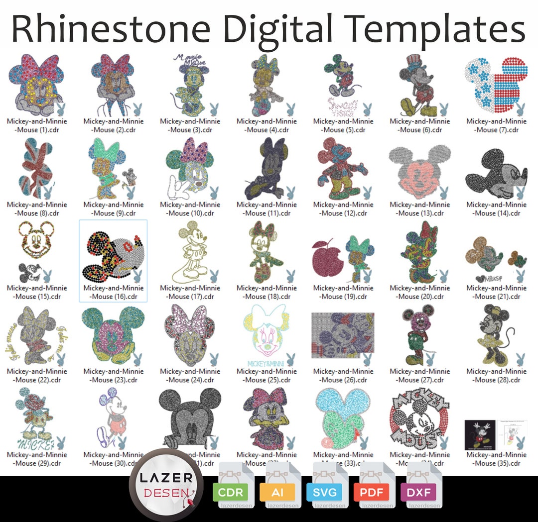 35 Mickey and Minnie Mouse Professional Rhinestone Templates - Cdr, Pdf ...