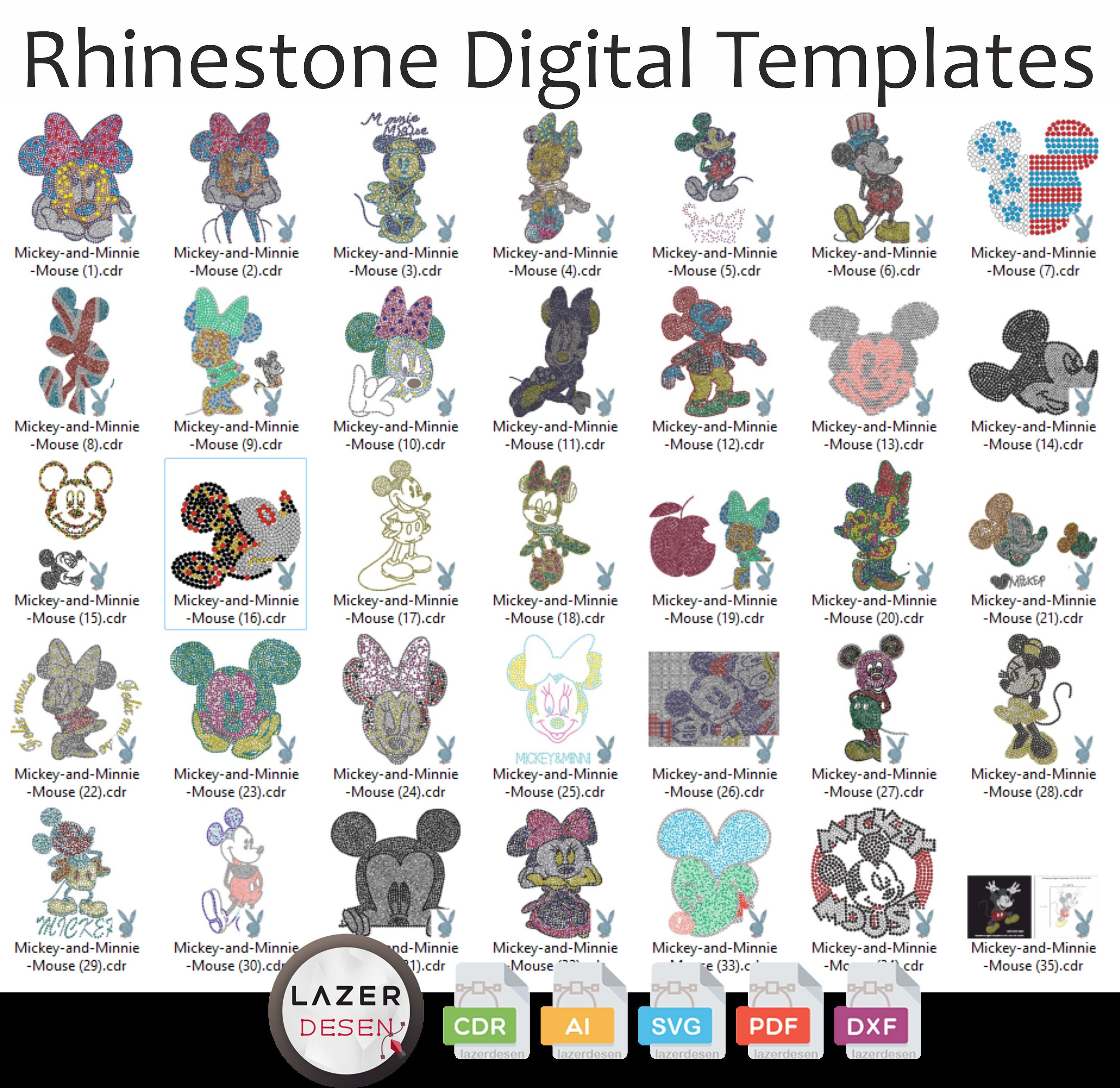 35 Mickey and Minnie Mouse Professional Rhinestone Templates - Cdr, Pdf, Svd, Ai, Dxf Files - Digital Download