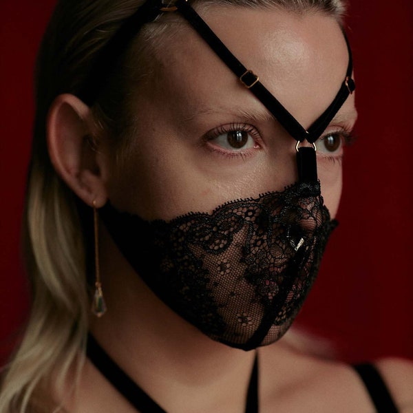 Máscara BDSM / Ropa fetiche / Máscara de encaje para mascarada / Arneses corporales de moda / Lencería erótica