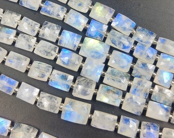Rainbow Moonstone Faceted Rectangle Shape Beads | Moonstone Chicklate Shape Beads | Blue Rainbow Moonstone Square Gemstone Beads | Moonstone