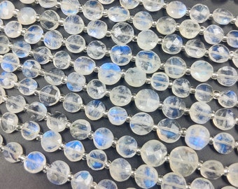 Rainbow Moonstone Round Coin Bead Strands, Blue Moonstone Briolette Coin Faceted Beads, Rainbow Moonstone Center Drill Coin, Gemstone Beads