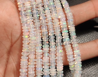 AAA White Ethiopian Opal Smooth Rondelle Beads Strands, Ethiopian Opal Gemstone Beads, Welo Opal Bead, Opal Bead 925 Silver Necklace Jewelry