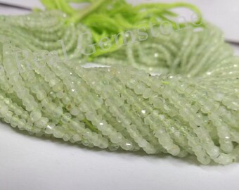Natural Prehnite Faceted Rondelle Beads Strand | Wholesale Price Green Prehnite Jewelry Making Gemstone Beads | 3-4mm Prehnite Gemstone Bead