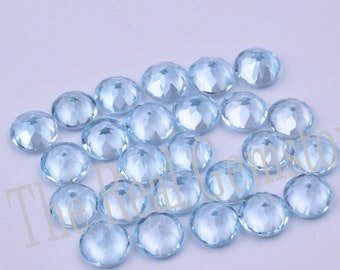 10 Stück 6mm Natural Sky Blue Topas Facettiert Rund Edelstein | AAA Blautopas Kalibrierte Schlaufe saubere lose Edelstein | Himmeltopas Silber Schmuck