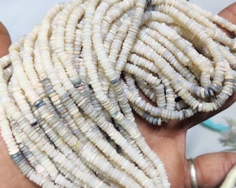 White Australian Opal Smooth Heishi Tyre Beads Strands | Opal Tyre Heishi Bead | Opal Wheel Bead | White Opal Shaded Round Tyre Gemstone