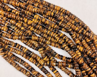Yellow Tiger Eye Smooth Tyre Heishi Bead Strands, Tiger Eye Heishi Bead, Tiger Eye Gemstone Beads, Heishi Gemstone Bead, Smooth Tyre Beads