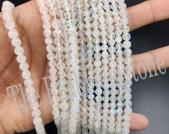 White Rainbow Moonstone Faceted Round Ball Bead Strand | Natural Blue Moonstone Bead Wholesale Gemstone Jewelry Necklace