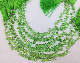 Green Tsavorite Pears Faceted Briolette Beads Strands | Tsavorite Garnet Side Drill Pear Beads | Tsavorite Gemstone Jewelry | Tsavorite Pear
