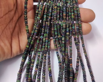 AAA Black Opal Smooth Rondelle Beads, Ethiopian Opal Gemstone Beads, Black Opal Beads Silver Necklace, Opal Smooth Bead, Opal Rondelle Beads