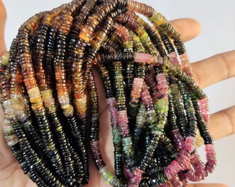 Multi Tourmaline Smooth Heishi Tyre Shape Bead Strand | Tourmaline Heishi Ronde Tyre Strands | Wheel Shape Gemstone | Heishi Gemstone Bead