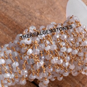 5 Feet Crystal Quartz Rondelle Rosary Chain | Natural White Crystal Quartz Beads Wire Wrapped Jewelry Making Gemstones 24k Gold Rosary Chain