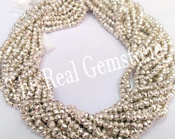 Silver Pyrite Gemstone Beads Strand, Faceted Rondelle, 3.5-4.5mm
