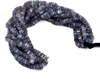 Natural Grey Labradorite Plain Heishi Square Bead Strand - Flashy Labradorite Smooth Square Shape Semi Precious Gemstone Wholesale Bead Shop