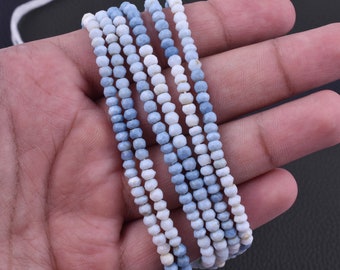 Natural Blue Opal Shaded Faceted Rondelle Gemstone Beads | AAA Blue Opal Bead Strands | Denim Opal Bead | Wholesale Gemstones Jewelry Beads