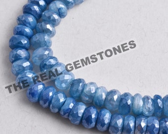 Sky Blue Silverite Moonstone Coated Rondelle Beads | Peacock Blue Moonstone Faceted Bead | Mystic Moonstone Gemstone Jewelry Making Beads