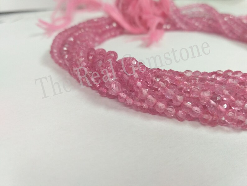 Natural Pink Topaz Stone Faceted Beads Strand Pink Topaz Rondelle Jewelry Making Gemstone Beads 3-4mm Wholesale Topaz Gemstone Beads