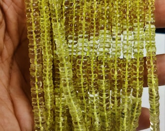 Lemon Quartz Smooth Heishi Tyre Bead, Yellow Lemon Quartz Bead, Heishi Bead Strands, Quartz Gemstones, Gemstone Bead, Quartz Tyre Necklace