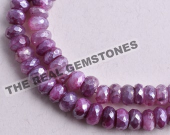 Red Ruby Moonstone Coated Silverite Faceted Rondelle Beads | Silver Coated Moonstone Rondelle , Red Ruby Moonstone Gemstones Coated Beads