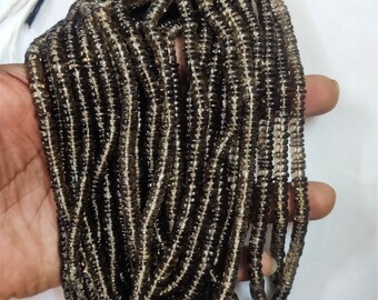 Black Smoky Quartz Smooth Heishi Tyre Gemstone Beads, Quartz Smooth Heishi Tyre Bead Strands, Tyre Round Bead, Black Quartz Gemstone Beads