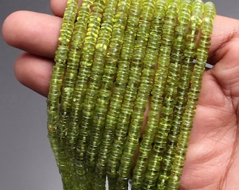 Green Peridot Smooth Heishi Tyre Gemstone Bead Strands | Peridot Smooth Wheel Heishi Beads | Peridot Round Tyre | Pridot Gemstones Jewelry
