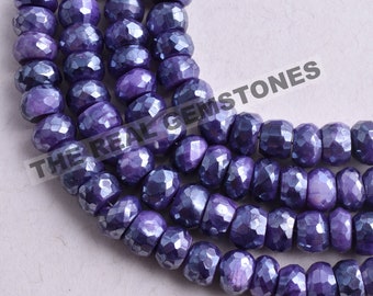 Moonstone Silverite Dark Blue Faceted Rondelle Beads |  Denim Blue Moonstone Silverite Coated Gemstone Necklace | Sparkling Moonstone Beads