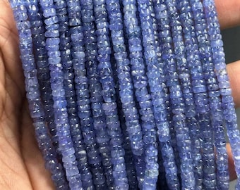 Blue Tanzanite Heishi Tyre Shape Smooth Gemstone Beads Strands | Tanzanite Heishi Tyre | Tyre Bead Necklace | Tanzanite Gemstone Wheels Bead