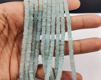 Milky Blue Aquamarine Tyre Heishi Beads Strands, 4-6mm Milky Aquamarine Smooth Heishi Tyre Shape Jewelry Necklace Beads, Aquamarine Gemstone