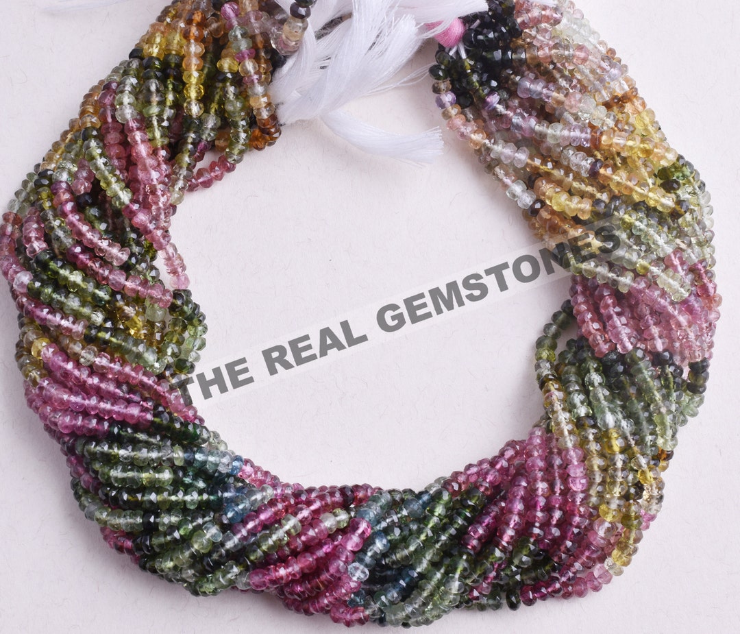 Perles Tourmaline Naturelle Facettée 3mm - Rondelle Multicolore, Lot De +25 Pièces