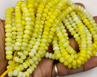 Yellow Opal Smooth Rondelle Gemstones Beads Strands, 7-8mm Yellow Opal Rondelle Gemstone Beads, Opal Shaded Bead Silver Necklace, Opal Bead