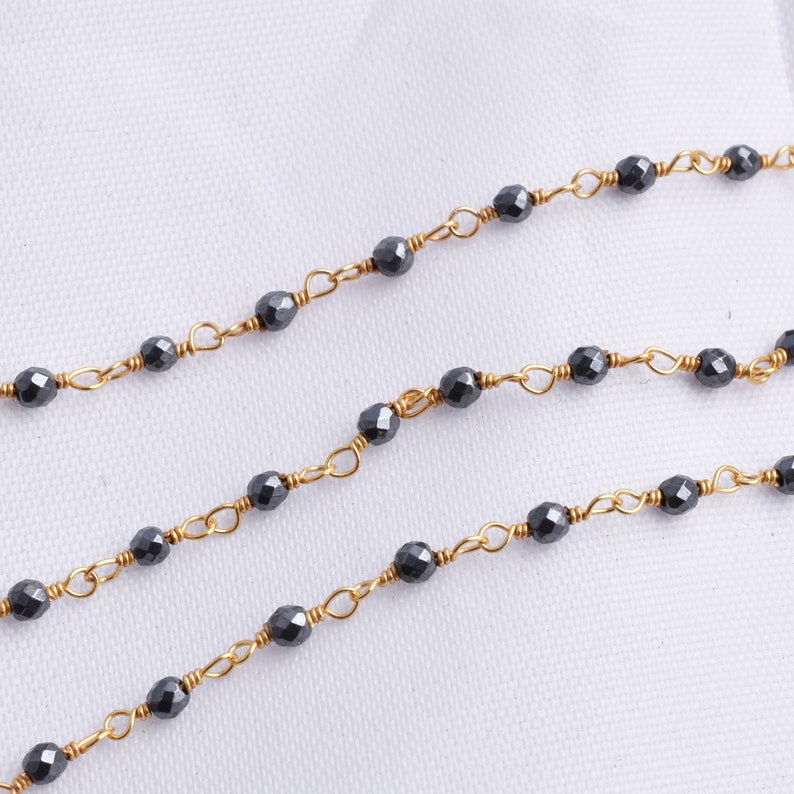 Jewelry Chain Gemstones Link Beads Chains Christmas Sale 100 Foot Wholesale Micro Black Spinel 2mm Beaded Gold Plated Rosary Style Chain