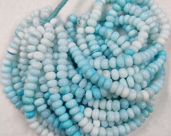 Aqua Blue Opal Shaded Smooth Rondelle Beads, Peruvian Opal Rondelle Strands, Opal Plain Bead Necklace, Opal Smooth Bead, Wholesale Opal Bead