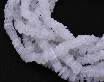 Natural White Rainbow Moonstone Plain Heishi Square Beads Strands - Rainbow Moonstone Square Shape Blue Flashy Semi Precious Gemstone Beads