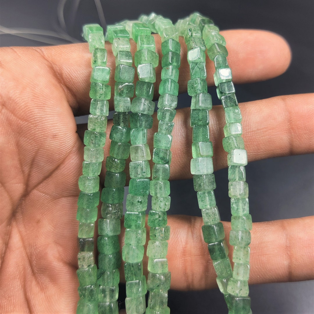 Green Strawberry Quartz Box Cube Beads Strands, Strawberry 3D Cube Box