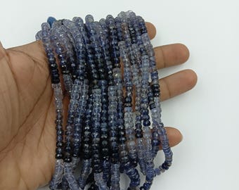 Ink Blue Iolite Shaded Faceted Rondelle Bead, Natural Iolite Rondelle Bead, Blue Iolite Gemstone Necklace Jewelry Bead, Gemstone Beads