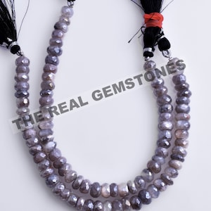 Grey Moonstone Silverite Rondelle Beads | Mystic Moonstone 8 MM Silverite Coated Faceted Rondelle Gemstone Jewelry Making Bracelets Beads