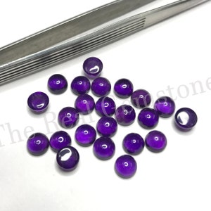 10 pièces 5mm Améthyste Africaine Naturelle Lisse Ronde Cabochon Pierre Précieuse | Bijoux en pierre précieuse d’améthyste pourpre | Pierre précieuse à dos plat en améthyste bleue