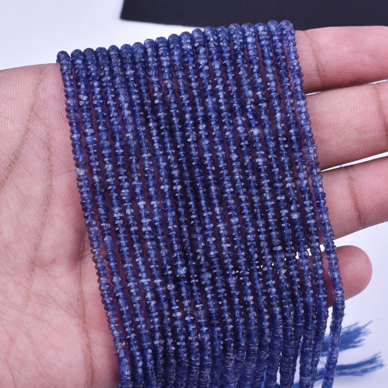 Iolite Blue Beads Wholesale Iolite Gemstones Beads Natural Blue Iolite Faceted Rondelle 3-4MM Beads Strands AAA Iolite Faceted Beads