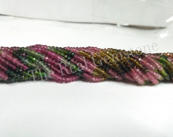 Natuurlijke watermeloen Multi Toermalijn Faceted Beads Strand | Multi Toermalijn Rondelle Sieraden Het Maken van Edelsteen Kralen | Wholesale Toermalijn