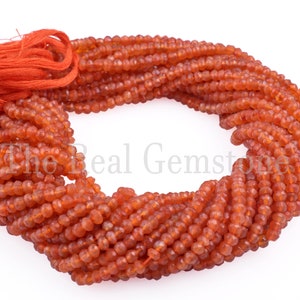 Orange Carnelian Faceted Rondelle Beads Strands  Natural Carnelian Rondelle Gemstone Beads  3.5-4mm Carnelian Gemstone Bead Wholesale shop