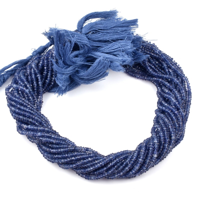 Iolite Blue Beads Wholesale Iolite Gemstones Beads Natural Blue Iolite Faceted Rondelle 3-4MM Beads Strands AAA Iolite Faceted Beads