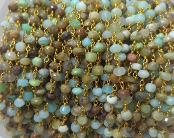 5 voet Peruaanse opaal rozenkrans stijl kralenketting - groene Peru opaal gefacetteerde rondelle rozenkrans - opaal draadgewikkelde vergulde rozenkrans kralenketting