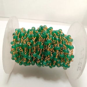 5 Feet Green Onyx Bead Rosary Chain, Onyx Rondelle Bead Gold Plated Chain, Onyx Beaded Chain, Rosary Chain Jewelry, Gemstone Bead Rosary