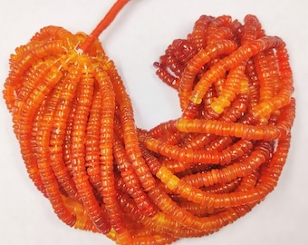 Orange Carnelian Smooth Heishi Tyre Gemstone Beads Strands, Carnelian Heishi Bead, Carnelian Shaded Round Tyre Bead Gemstones, Wheel Beads