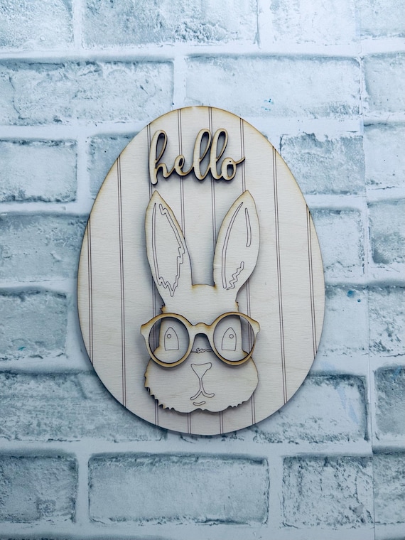 DIY Easter craft kit, wooden craft kit, rabbit craft, Bunny with Glasses sign