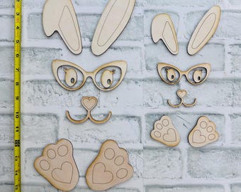 Set of 2 Wood Bunny Cutouts, Wood Bunny Blanks, Rabbit Cutouts