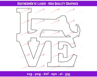 Massachusetts Love SVG, Laser Cut File (Digital Download)