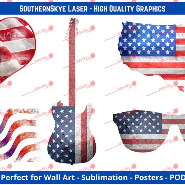 American Flag Bundle fichiers svg, png et jpg. Idéal pour la sublimation, l’art mural, les affiches et autres projets de bricolage. 10 designs, 1 grand prix