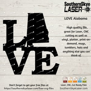 Alabama Love svg, png, ai, dxf, jpg file. Great for glowforge, cricut and silhouette as well as laser and CNC engraving
