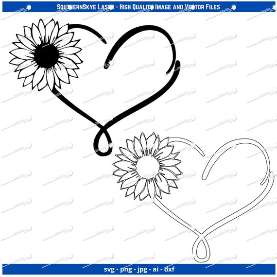 Sunflower Heart Svg Png Ai Dxf Jpg File. Great for Etsy